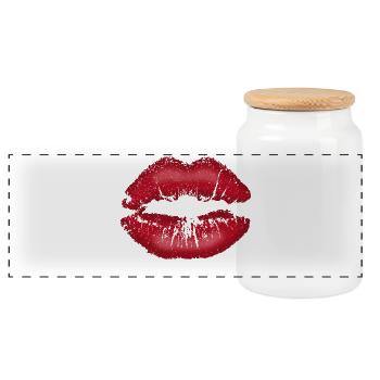 Kiss, love, repeat! Kissable Lips with Lipstick - Panoramic Cookie Jar with Wooden Lid - white - Front