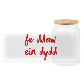 Fe Ddaw Ein Dydd, Our Day Will Come - Panoramic Cookie Jar with Wooden Lid - white - Front
