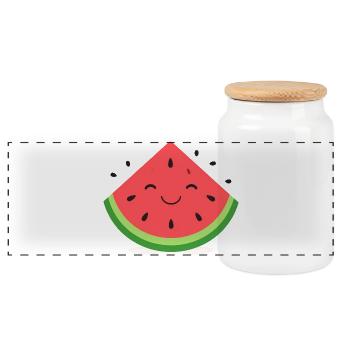 Kawaii Melon – Cute Watermelon Cartoon Graphic - Panoramic Cookie Jar with Wooden Lid - white - Front