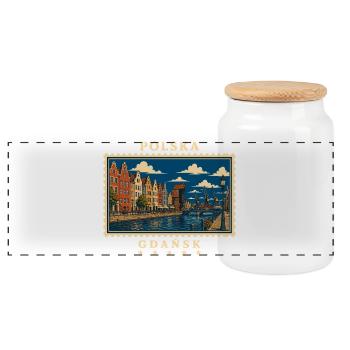 Polen Gdańsk Vintage Reisemarke - Panorama Keksdose mit Holzdeckel - Weiß - Vorne