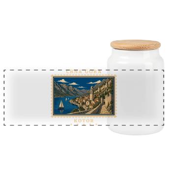 Montenegro Kotor Vintage Reisemarke - Panorama Keksdose mit Holzdeckel - Weiß - Vorne