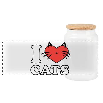 I Love Cats Heart Logo - Panoramic Cookie Jar with Wooden Lid - white - Front