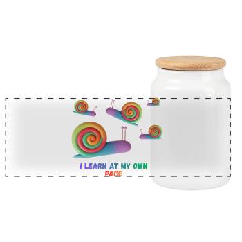 I learn at my own pace - Panoramic Cookie Jar with Wooden Lid - white - Front