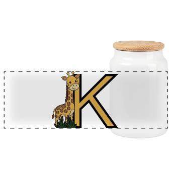 Giraffe Buchstabe K - Panorama Keksdose mit Holzdeckel - Weiß - Vorne