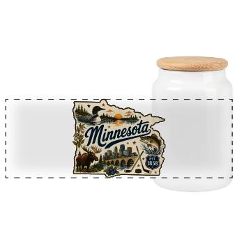 Minnesota Land of 10.000 Lakes Vintage-Aufkleber - Panorama Keksdose mit Holzdeckel - Weiß - Vorne