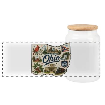 Ohio Buckeye State Vintage-Reiseaufkleber - Panorama Keksdose mit Holzdeckel - Weiß - Vorne