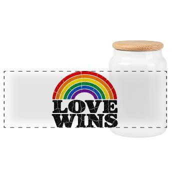 Love Wins Regenbogen CSD Vintage Spruch - Panorama Keksdose mit Holzdeckel - Weiß - Vorne