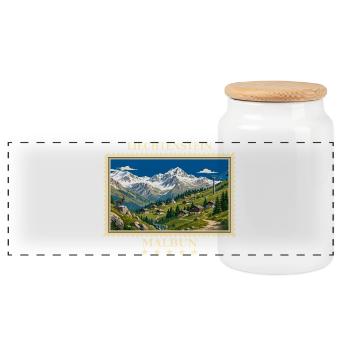 Liechtenstein Malbun Vintage Reisemarke - Panorama Keksdose mit Holzdeckel - Weiß - Vorne