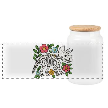 Triceratops Skelett mit Blumen - Panorama Keksdose mit Holzdeckel - Weiß - Vorne