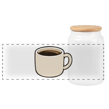 Minimalist Coffee Cup Cartoon Illustration - Panoramic Cookie Jar with Wooden Lid - white - Front