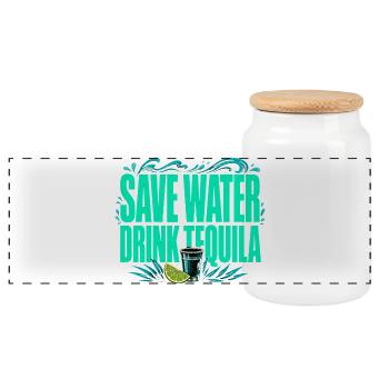 Save Water, Drink Tequila - Funny Shirt - Panoramic Cookie Jar with Wooden Lid - white - Front