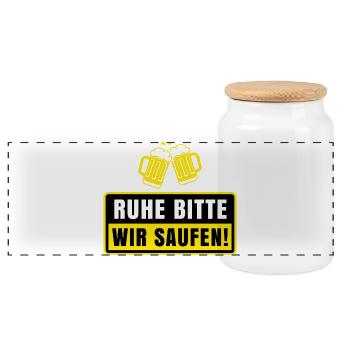 Ruhe Bitte Wir Saufen Lustiger Bier Spruch Party - Panorama Keksdose mit Holzdeckel - Weiß - Vorne