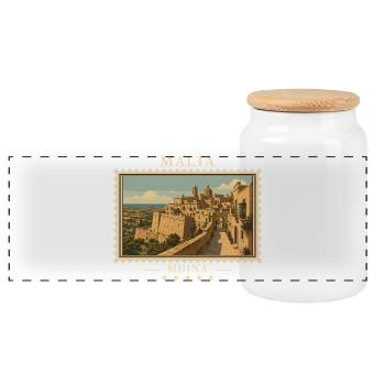 Malta Mdina Vintage Travel Brand - Panoramic Cookie Jar with Wooden Lid - white - Front