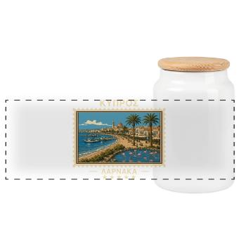 Zypern Larnaka Vintage Reisemarke - Panorama Keksdose mit Holzdeckel - Weiß - Vorne