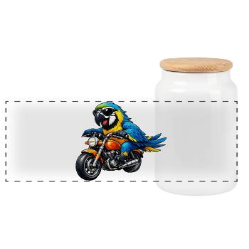 Perroquet à moto - Boîte à biscuits avec couvercle en bois - blanc - Devant
