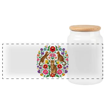 Jardin botanique du Bengale – Folk Art Cats Mandala - Boîte à biscuits avec couvercle en bois - blanc - Devant
