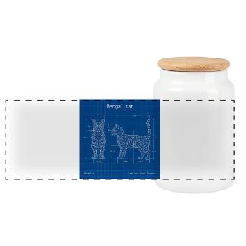Technical Cats Illustration - Panoramic Cookie Jar with Wooden Lid - white - Front