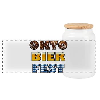 Oktobierfest Bavarian Beer Pattern - Panorama Keksdose mit Holzdeckel - Weiß - Vorne