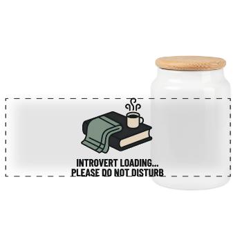 Introvert Loading Cozy Reading Mug - Panoramic Cookie Jar with Wooden Lid - white - Front