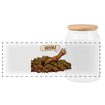 A smiling worm. Earthworm - Panoramic Cookie Jar with Wooden Lid - white - Front