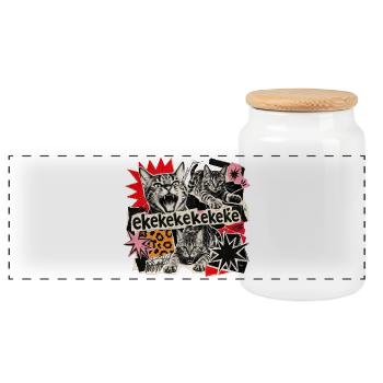 Funny Bengal Cats Complaining Meme - Panoramic Cookie Jar with Wooden Lid - white - Front
