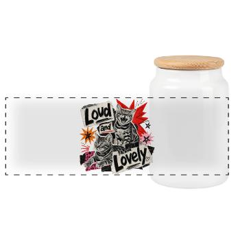 Naughty & Loud Bengal Cat - Panoramic Cookie Jar with Wooden Lid - white - Front