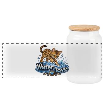 Pixel Art rétro Bengal Cat dans l’eau - Boîte à biscuits avec couvercle en bois - blanc - Devant