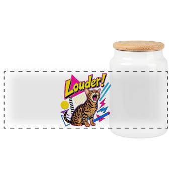 Shrill 90s Memphis Bengal Cat - Panoramic Cookie Jar with Wooden Lid - white - Front