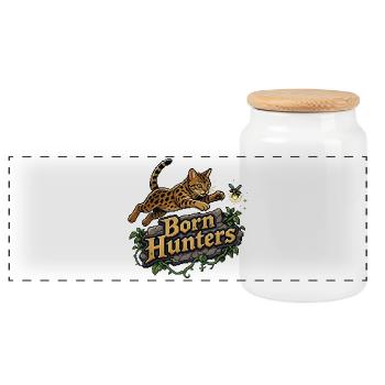 8-Bit Pixel Art Bengal Cat Hunting - Panoramic Cookie Jar with Wooden Lid - white - Front