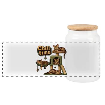 Pixel Art Bengal Cats Cat Scratching Post - Panoramic Cookie Jar with Wooden Lid - white - Front