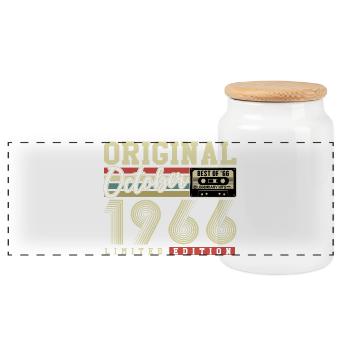 Original October 1966 – 60th Birthday Retro - Panoramic Cookie Jar with Wooden Lid - white - Front