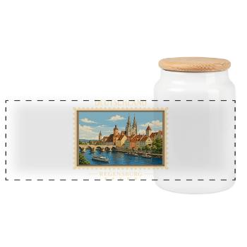 Deutschland Regensburg Vintage Reisemarke - Panorama Keksdose mit Holzdeckel - Weiß - Vorne