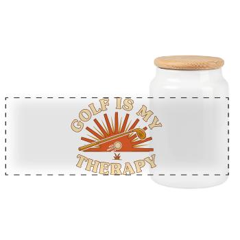 Golf Is My Escape - Panoramic Cookie Jar with Wooden Lid - white - Front