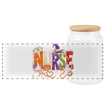 Nurse Nurse Halloween - Panoramic Cookie Jar with Wooden Lid - white - Front
