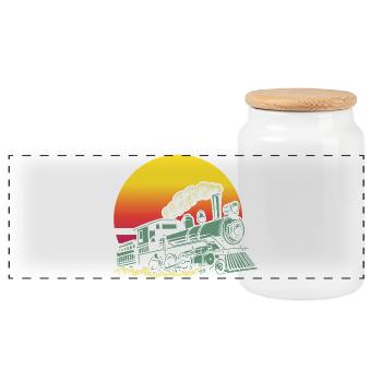 Retro Vintage Sonnenuntergang Zug Lokomotive - Panorama Keksdose mit Holzdeckel - Weiß - Vorne