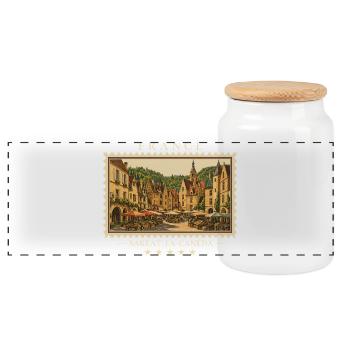 Frankreich Sarlat-la-Canéda Vintage Reisemarke - Panorama Keksdose mit Holzdeckel - Weiß - Vorne