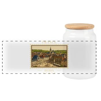 Frankreich Dijon Vintage Reisemarke - Panorama Keksdose mit Holzdeckel - Weiß - Vorne