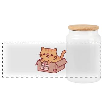 Adoptiere mich süße orangefarbene getigerte Katze in Pappkarton - Panorama Keksdose mit Holzdeckel - Weiß - Vorne