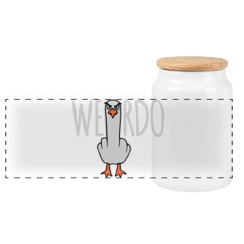 Weirdo Komischer Lustiger Mittelfinger Möwe Vogel - Panorama Keksdose mit Holzdeckel - Weiß - Vorne
