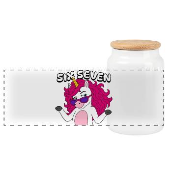 Six Seven Unicorn  - Panorama Keksdose mit Holzdeckel - Weiß - Vorne