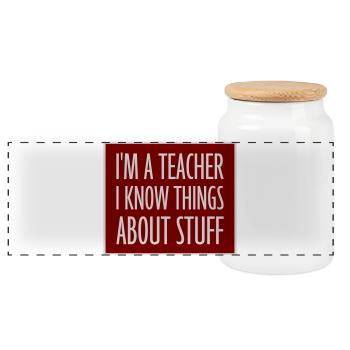 I'm A Teacher Lehrer Weiß Vieles Spruch Logo Text - Panorama Keksdose mit Holzdeckel - Weiß - Vorne