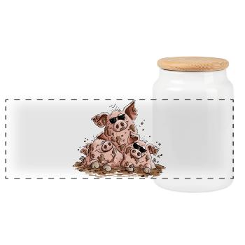 Schweine Sonnenbrille Matsch Schwein Tierhumor - Panorama Keksdose mit Holzdeckel - Weiß - Vorne