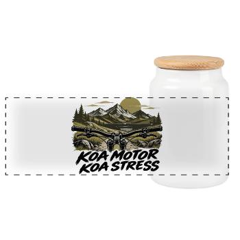 koa Motor koa Stress - kein Motor kein Stress, MTB - Panorama Keksdose mit Holzdeckel - Weiß - Vorne