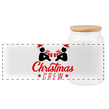 Weihnachts Crew Script Logo - Panorama Keksdose mit Holzdeckel - Weiß - Vorne