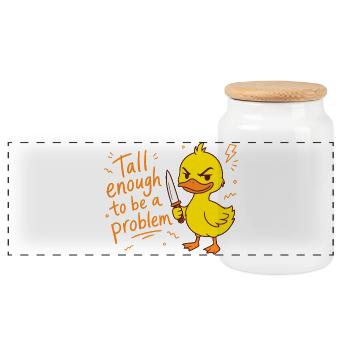 Tall enough to be a problem - Ente mit Messer - Panorama Keksdose mit Holzdeckel - Weiß - Vorne