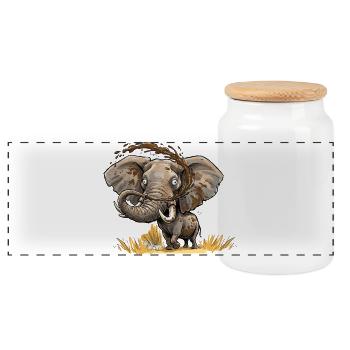 MatschElefant Safari - Panorama Keksdose mit Holzdeckel - Weiß - Vorne