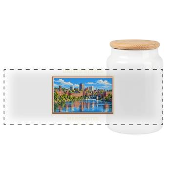 Vereinigte Staaten Manchester New Hampshire - Panorama Keksdose mit Holzdeckel - Weiß - Vorne