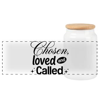 Chosen, Loved and Called - Panorama Keksdose mit Holzdeckel - Weiß - Vorne