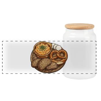 Rustikale Brotzeitplatte mit Obatzda - Panorama Keksdose mit Holzdeckel - Weiß - Vorne