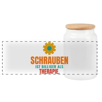 Schrauben ist billiger als Therapie - Panorama Keksdose mit Holzdeckel - Weiß - Vorne